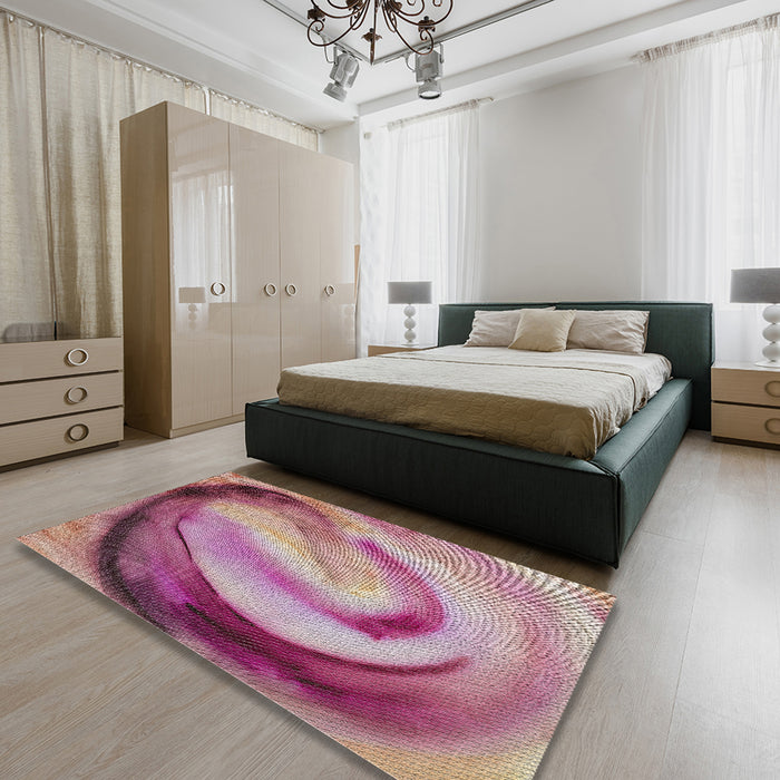 Patterned Daisy Pink Modern Rug in a Bedroom, pat182
