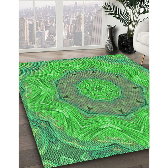 Patterned Neon Green Rug in Family Room, pat183grn