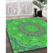 Patterned Neon Green Rug in Family Room, pat183grn