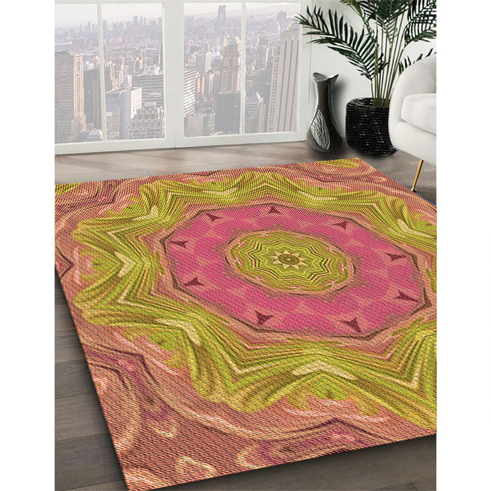 Patterned Red Rug in Family Room, pat183org