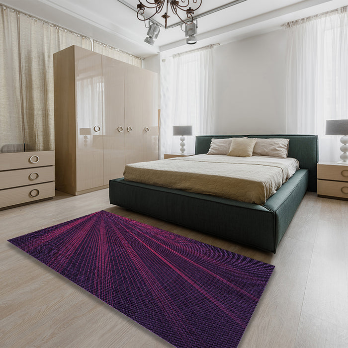 Round Machine Washable Transitional Dark Magenta Purple Rug in a Office, wshpat1830pur