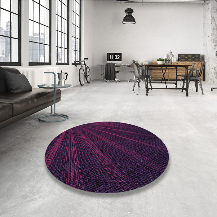 Round Patterned Dark Magenta Purple Rug in a Office, pat1830pur