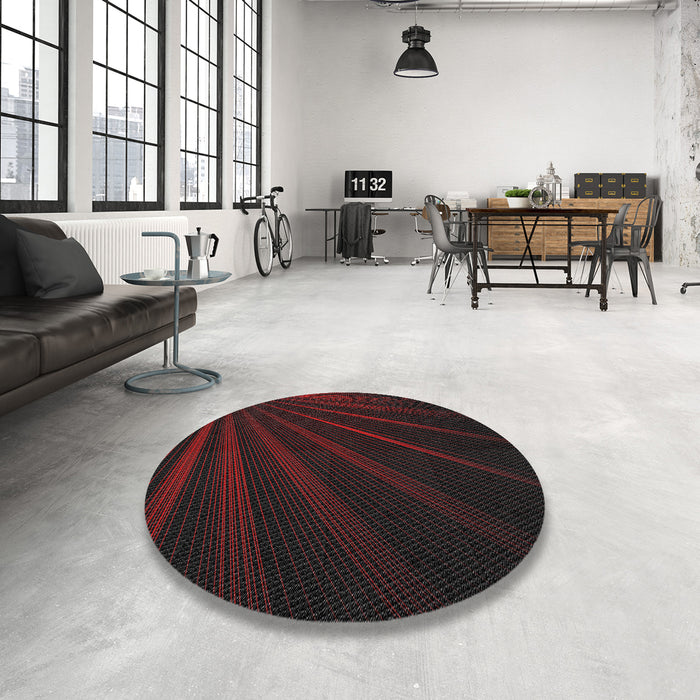 Round Machine Washable Transitional Black Brown Rug in a Office, wshpat1830