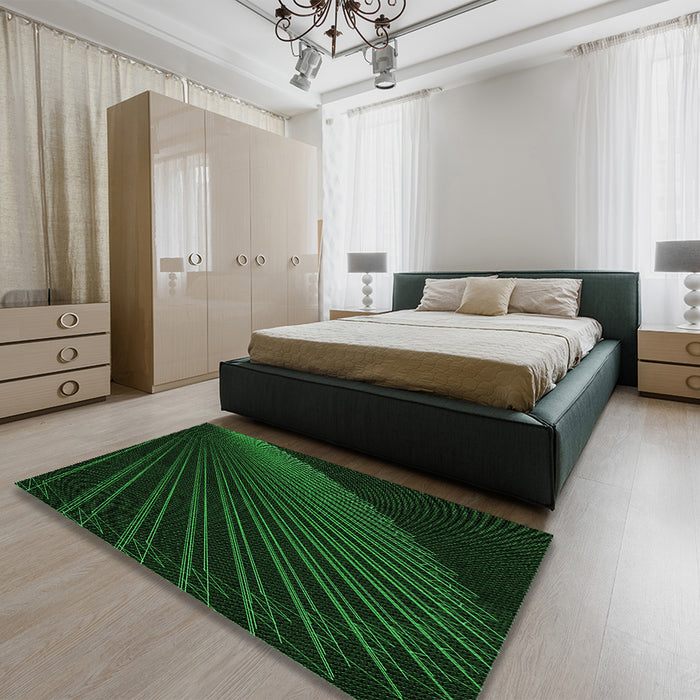 Patterned Green Rug in a Bedroom, pat1831grn