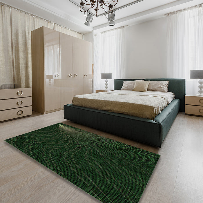 Round Machine Washable Transitional Deep Emerald Green Rug in a Office, wshpat1832grn