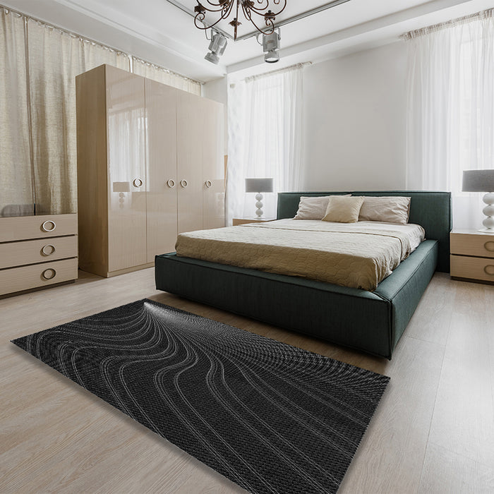 Patterned Black Rug in a Bedroom, pat1832gry