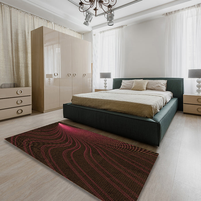 Patterned Chocolate Brown Rug in a Bedroom, pat1832org