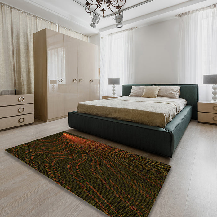 Patterned Black Brown Rug in a Bedroom, pat1832yw