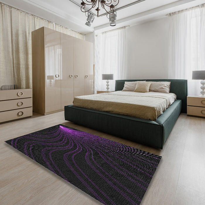 Patterned Mid Gray Novelty Rug in a Bedroom, pat1832