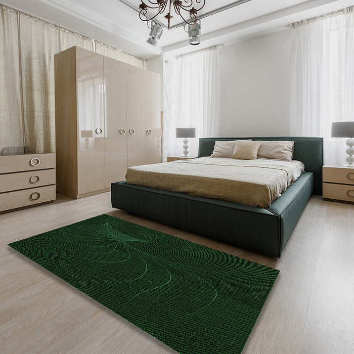 Patterned Deep Emerald Green Rug in a Bedroom, pat1833grn
