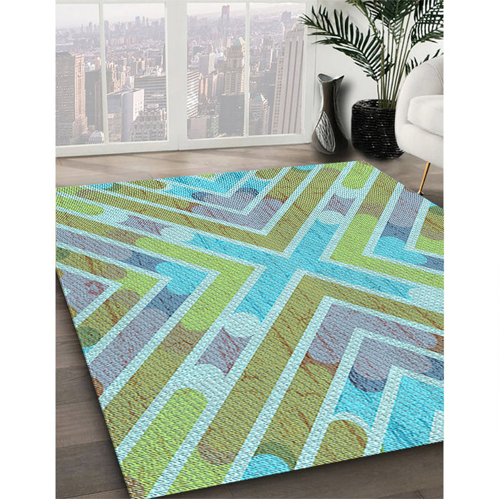 Machine Washable Transitional Green Rug in a Family Room, wshpat1834lblu
