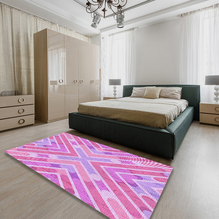 Patterned Pastel Purple Pink Rug in a Bedroom, pat1834pur