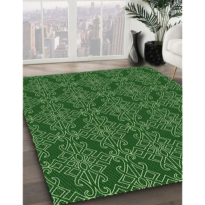 Patterned Deep Emerald Green Rug in Family Room, pat1835grn