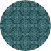 Square Machine Washable Transitional Deep Teal Green Rug in a Living Room, wshpat1835lblu