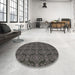 Round Machine Washable Transitional Midnight Gray Rug in a Office, wshpat1835