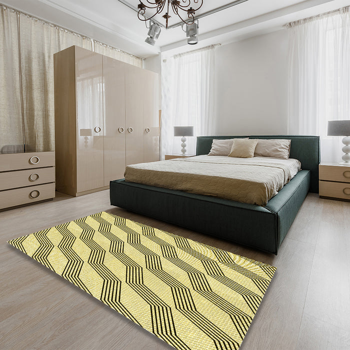 Patterned Mustard Yellow Rug in a Bedroom, pat1836yw