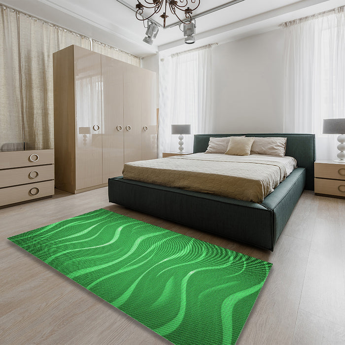 Patterned Green Rug in a Bedroom, pat1839grn