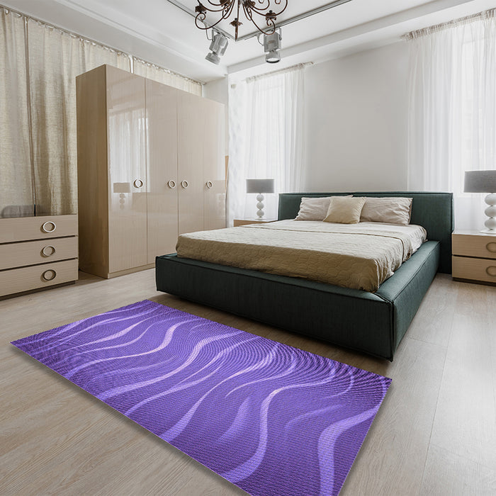 Patterned Purple Mimosa Purple Rug in a Bedroom, pat1839pur