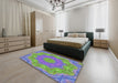 Patterned Slate Blue Modern Rug in a Bedroom, pat183