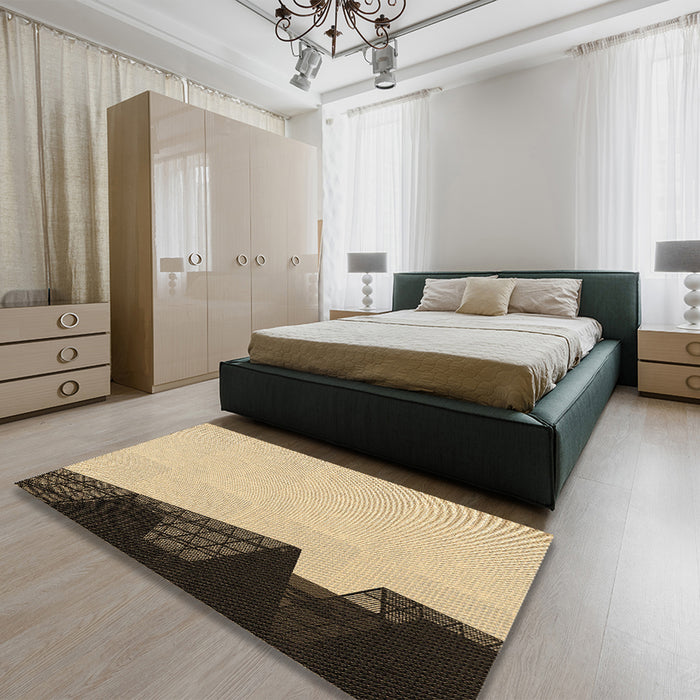 Patterned Red Brown Rug in a Bedroom, pat1840brn