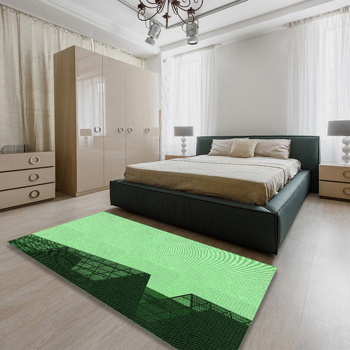 Patterned Forest Green Rug in a Bedroom, pat1840grn