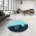 Round Patterned Dark Cyan Green Rug in a Office, pat1840lblu