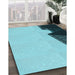 Machine Washable Transitional Dark Cyan Green Rug in a Family Room, wshpat1840lblu