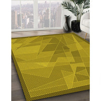 Patterned Dark Yellow Green Rug, pat1841yw