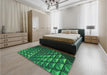 Patterned Deep Teal Green Rug in a Bedroom, pat1842grn