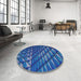 Round Machine Washable Transitional Blue Rug in a Office, wshpat1842