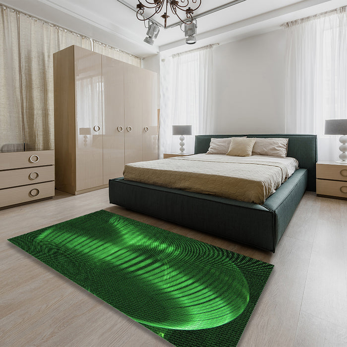 Round Machine Washable Transitional Green Rug in a Office, wshpat1843grn