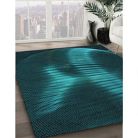 Patterned Dark Cyan Green Rug, pat1843lblu