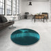 Round Patterned Dark Cyan Green Rug in a Office, pat1843lblu