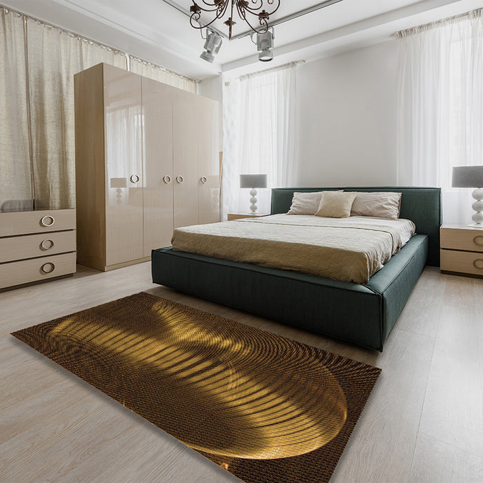 Patterned Black Brown Rug in a Bedroom, pat1843org