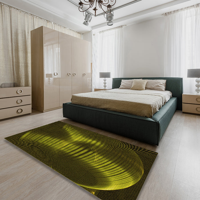 Patterned Olive Green Rug in a Bedroom, pat1843yw