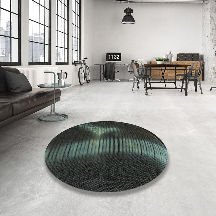 Round Machine Washable Transitional Black Rug in a Office, wshpat1843