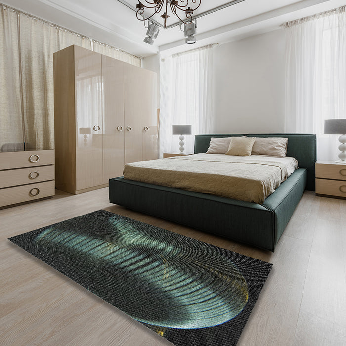 Machine Washable Transitional Black Rug in a Bedroom, wshpat1843