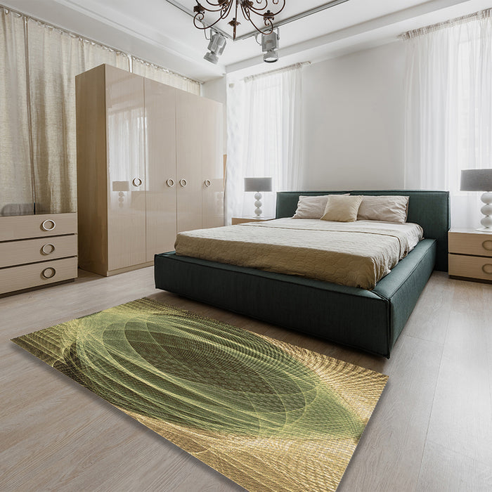 Patterned Brass Green Rug in a Bedroom, pat1844brn