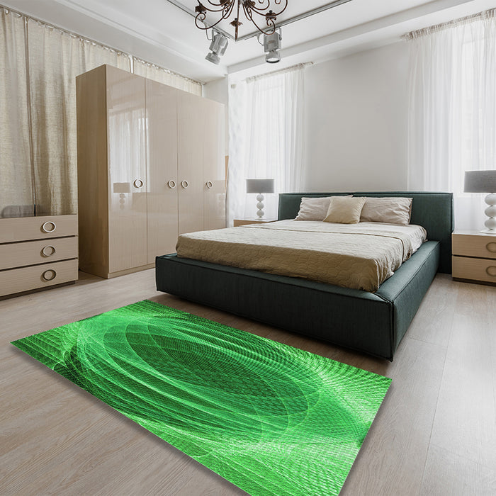Patterned Green Rug in a Bedroom, pat1844grn