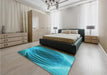 Patterned Dark Cyan Green Rug in a Bedroom, pat1844lblu