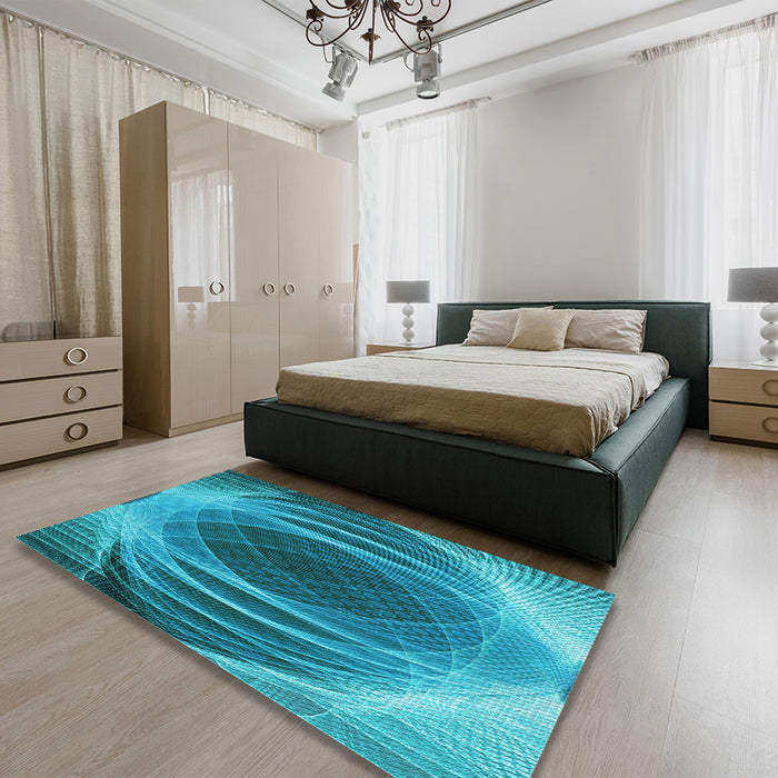 Patterned Dark Cyan Green Rug in a Bedroom, pat1844lblu