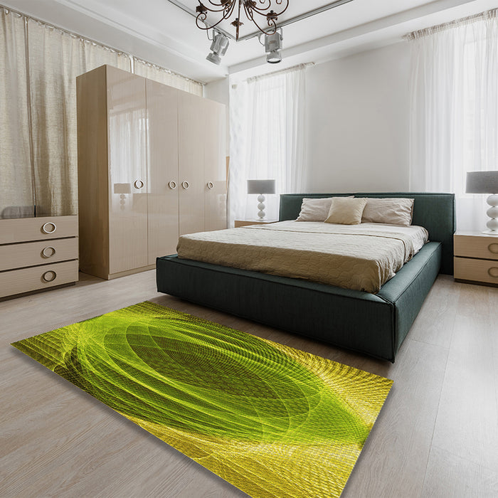 Patterned Pistachio Green Rug in a Bedroom, pat1844yw