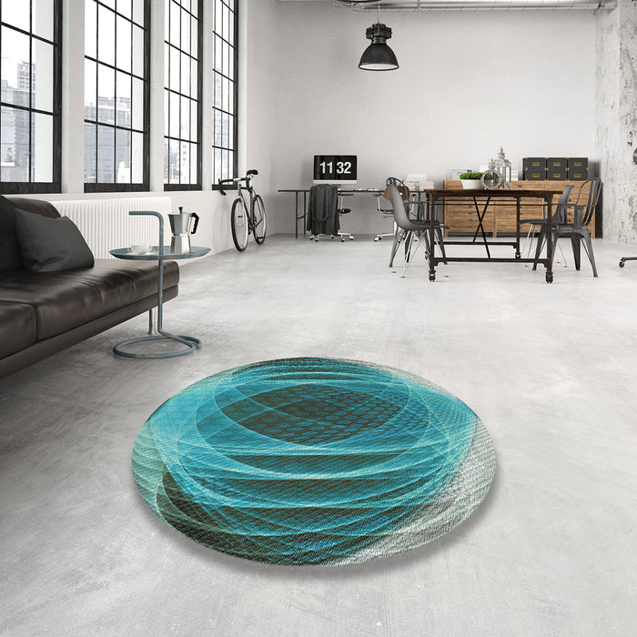 Round Patterned Deep-Sea Green Novelty Rug in a Office, pat1844