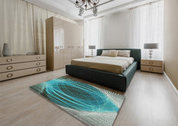 Patterned Deep-Sea Green Novelty Rug in a Bedroom, pat1844