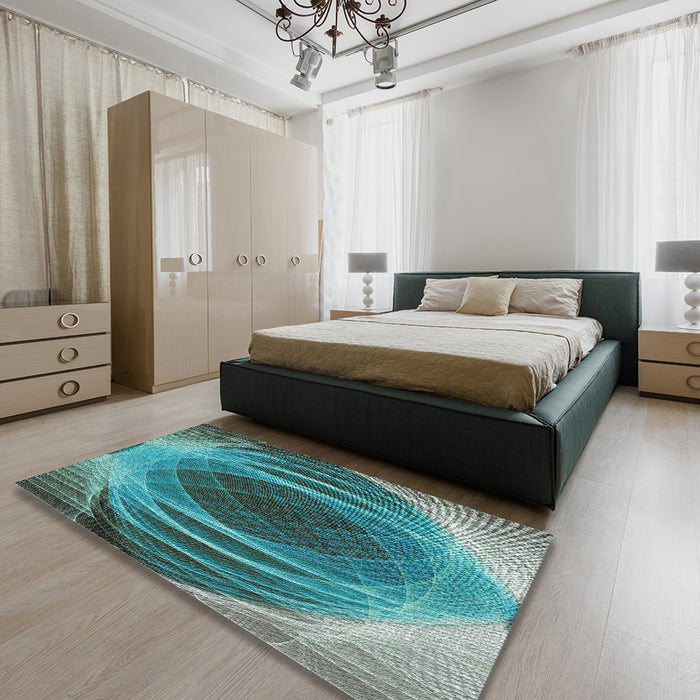 Patterned Deep-Sea Green Novelty Rug in a Bedroom, pat1844
