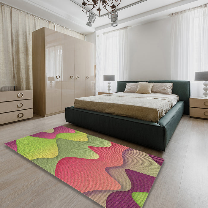 Patterned Green Rug in a Bedroom, pat1846brn