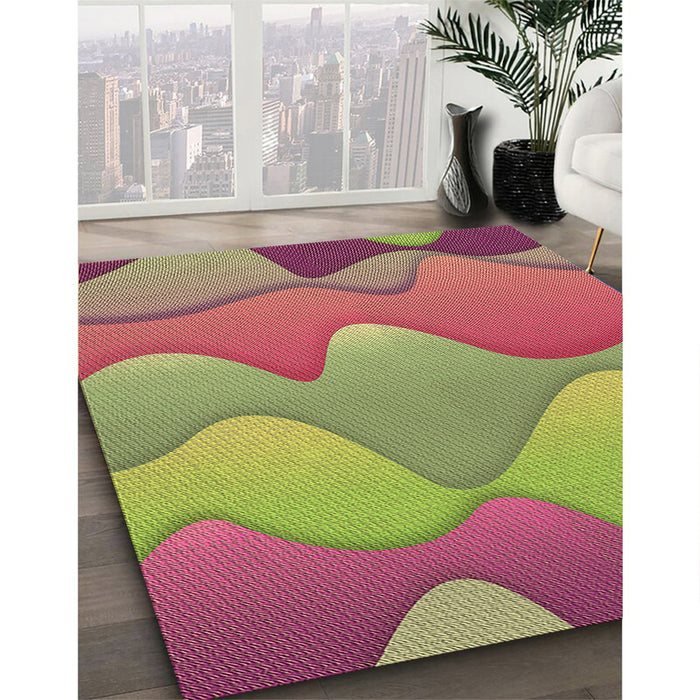 Patterned Green Rug in Family Room, pat1846brn