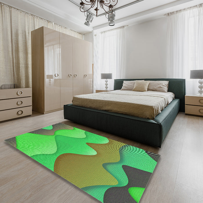 Patterned Olive Green Rug in a Bedroom, pat1846grn