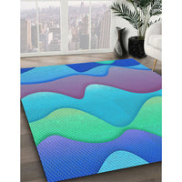 Patterned Dark Turquoise Green Rug, pat1846lblu