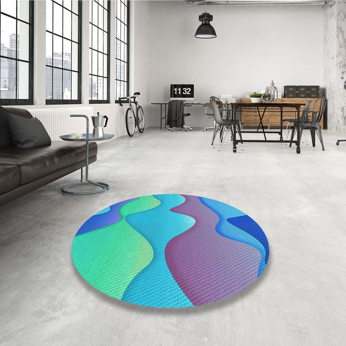 Round Patterned Dark Turquoise Green Rug in a Office, pat1846lblu